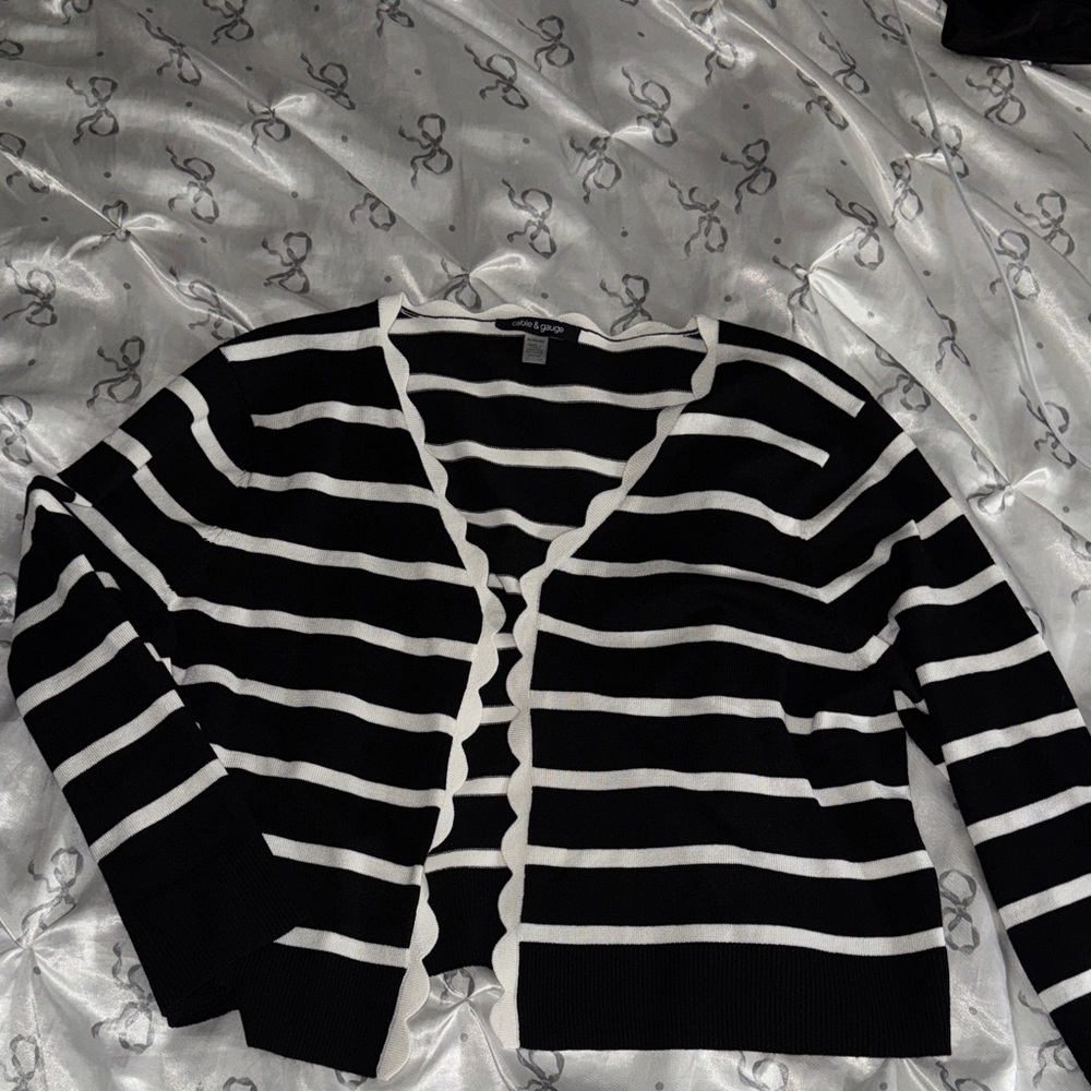 Black and White Striped Cardigan